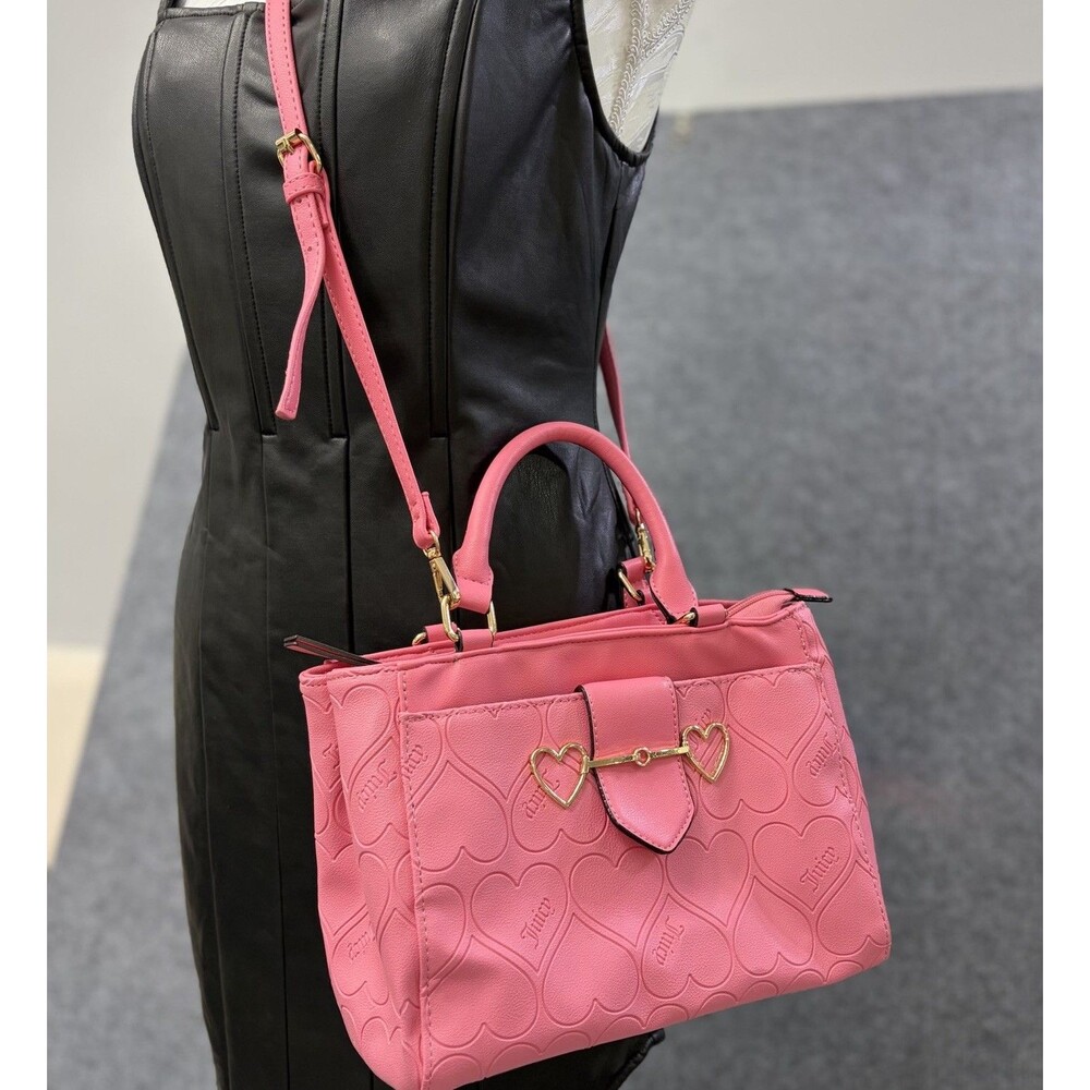 Juicy Couture Purse Pink Heart Shoulder Bag Crossbody Embossed Monogram Y2K